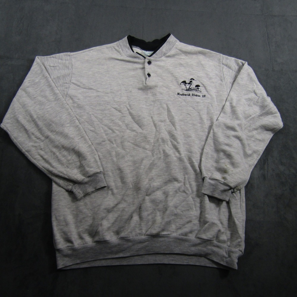 AU Sportswear Sweatshirt Mens XL Grey Manitowish Waters WI Embroidered Henley
